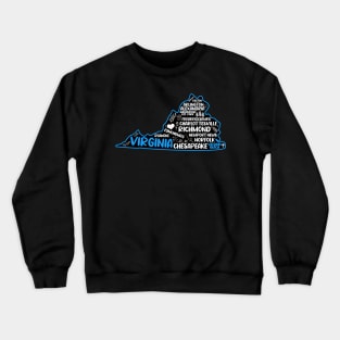 Virginia Beach Virginia cute map, Norfolk, Richmond, Arlington, Newport News, Alexandria, Hampton, Roanoke, Suffolk, Reston Crewneck Sweatshirt